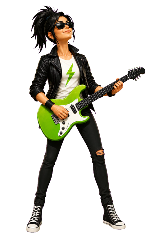 Female Maestro character with her guitar